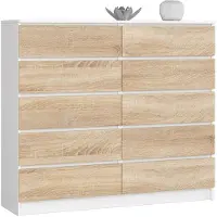 NORE Ladekast K140 met 10 Lades / Furniture Factory / Wit – Sonoma Eik / 138 x 121 x 40 cm