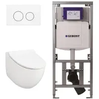 Qeramiq Salina 2.0 Toiletset - Inbouwreservoir met Geberit UP320 spoelmechanisme - softclose toiletzitting - glans wit bedieningsplaat - ronde knoppen - wit glans SW1247815/SW1381697/SW706186