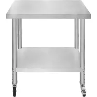 MonsterShop KuKoo Voorbereidingstafels - 86cm x 76cm x 45cm - Roestvrij Staal - 4 x Zwenkwielen met 2 Remmen, 4 x Verstelbare Poten, 3 Hoogteposities, 160kg Draagvermogen