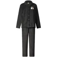 Lunatex - warm dames huispak 124267 met doorknoop - zacht loungepak - coral fleece - zwart - maat XXL