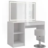 Vicco Kaptafel set met kruk Sherry Wit/Wit Hoogglans 119.8 cm met LED-spiegel en kruk, Model 57577
