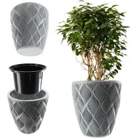Kadax Bloempot met inzetstuk en handgrepen, plantenbak van kunststof in 5 maten, uv-bestendig, weerbestendig, hoog, met 3D-effect, laag, grijs