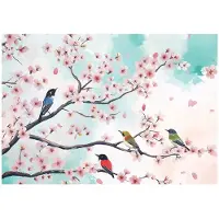 WALLARENA - Fotobehang - 400x280 cm - Fototapete met vogels, kersenbloesem en takken voor slaapkamer en woonkamer