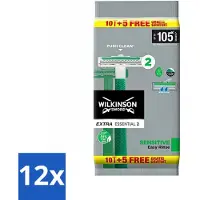 Wilkinson Sword 12 x Wilkinson - Wegwerpscheermesjes - Extra Essential 2 Sensitive - Zacht - 15 mesjes - Wegwerpscheermes - Scheermes - Wilkinson - Gevoelige Huid - Scheermesjes