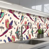 KitchenYeah Keuken achterwand 500x80 cm - Spatscherm zelfklevend Patronen - Vintage - Vogels - Muurbeschermer - Spatwand fornuis