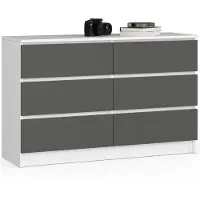 Akord Ladekast K120 met 6 Lades / Furniture Factory / Wit - Grafietgrijs / 120 x 77 x 40 cm