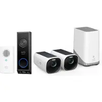 Eufy Security - eufyCam 3 Set met 2 camera's met zonnepaneel + E340 2K Draadloze Video Deurbel Inclusief Chime - Accu - Zwart