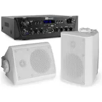 Power Dynamics Geluidsinstallatie met Bluetooth - PV220BT 2-zone versterker audio + 2 BGO40 witte 4'' speakers