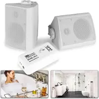 Power Dynamics Buiten speakers - Geluidsinstallatie met 2 outdoor speakers en versterker met Bluetooth - Perfect voor overkapping, badkamer, sauna, etc. - Wit