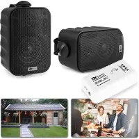 Power Dynamics Geluidsinstallatie voor tuin, terras, etc. - Bluetooth geluidsinstallatie met 2 weersbestendige opbouwspeakers (3 inch) - Zwart
