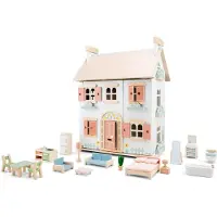 Woet Houten Poppenhuis - Compleet met 20 Meubels - Pastelkleurig Roze Speelhuis voor Kinderen - FSC - Rollenspel Speelgoed - Vanaf 3 Jaar
