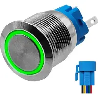 Proride Metalen Drukschakelaar 220V ON-OFF - 19mm - Aan/uit schakelaar met Aansluitkabel - Spatwaterdicht - LED Indicatie Groen