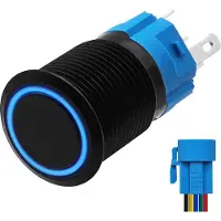 Proride Metalen Drukschakelaar 12V ON-OFF - 16mm - Aan/uit schakelaar met Aansluitkabel - Spatwaterdicht - 12V/24V - LED Indicatie Blauw
