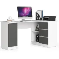 Akord Hoekbureau Rechts B20 / Computerbureau / Computer Tafel / Bureautafel Rechts / Wit - Grafietgrijs / 155 x 77 x 85 cm