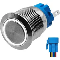 Proride Metalen Drukschakelaar 12V ON-OFF - 19mm - Aan/uit schakelaar met Aansluitkabel - Spatwaterdicht - 12V/24V - LED Indicatie Wit