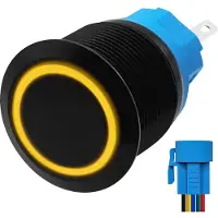 Proride Metalen Drukschakelaar 220V ON-OFF - 22mm - Aan/uit schakelaar met Aansluitkabel - Spatwaterdicht - LED Indicatie Geel