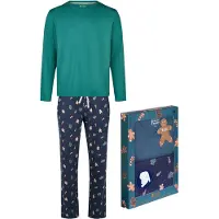 Happy Shorts Heren kerst pyjama set shirt + broek giftbox groen/blauw kerstprint