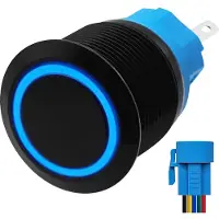 Proride Metalen Drukschakelaar 12V ON-OFF - 22mm - Aan/uit schakelaar met Aansluitkabel - Spatwaterdicht - 12V/24V - LED Indicatie Blauw