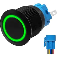 Proride Metalen Drukschakelaar 220V ON-OFF - 19mm - Aan/uit schakelaar met Aansluitkabel - Spatwaterdicht - LED Indicatie Groen