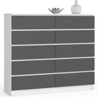 NORE Ladekast K140 met 10 Lades / Furniture Factory / Wit - Grafietgrijs / 138 x 121 x 40 cm