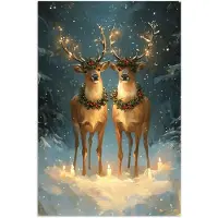 PosterMonkey Poster 40x60 cm - Dennensprookje - Rendier - Nacht - Posters - Kamer decoratie - Wanddecoratie woonkamer - Muurdecoratie slaapkamer