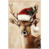 PosterMonkey Poster 80x120 cm - Kerst - Hert - Gewei - Rood - Posters - Kamer decoratie - Wanddecoratie woonkamer - Muurdecoratie slaapkamer - Kerstversiering - Kerstdecoratie voor binnen - Kerstmis