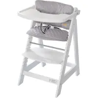 Roba Houten Verstelbare Hoge Stoel 'Sit Up FUN' - Meegroeiende Stoel voor Baby's en Kinderen Met Eetbord en Veiligheidsbeugel + Click Lock Functie en 'roba Style' Zitverkleiner (Wit)