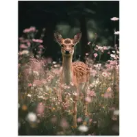 PosterMonkey Poster 30x40 cm - Hert - Wilde bloemen - Bos - Posters - Kamer decoratie - Wanddecoratie woonkamer - Muurdecoratie slaapkamer
