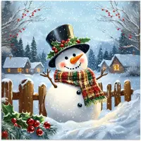 PosterMonkey Poster 100x100 cm - Sneeuwpop - Winterdorp - Kleurrijk - Posters - Kamer decoratie - Wanddecoratie woonkamer - Muurdecoratie slaapkamer XXL