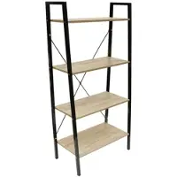 Home deco Wandrek met 4 lagen - houten planken met zwart metalen frame