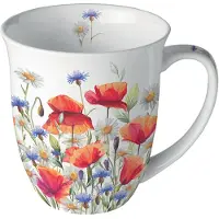 Ambiente -mok-beker-met oor-poppies and cornflowers-bloemen-klaprozen-korenbloemen-porselein