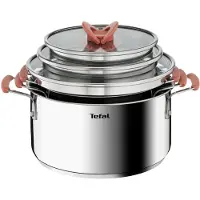 Tefal PANNENSSET, ROESTVRIJ STAAL, 6-DELIG, Geschikt voor inductie, met glazen deksels