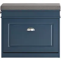 SoBuy Schoenenbank met Zitkussen - Schoenenrek met Zitbank en 1 Kleppen - Moderne Schoenenkast met Opbergruimte - Blauw, 60x24x51cm, FSR82-K-B