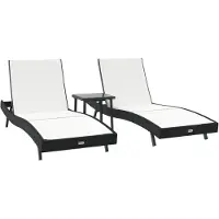 vidaXL Ligstoel 3 st poly rattan Zwart en Wit