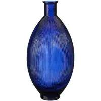 Mica Decorations Firenza Fles Vaas - H59 x Ø29 cm - Gerecycled Glas - Donkerblauw