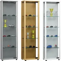 Hioshop Edana Mini vitrinekast 1 glazen deur, glazen vitrinekast met 4 glazen plankenwit.