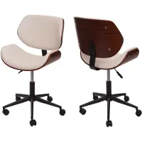 Mendler Kantoorkruk HWC-G25, draaibare bureaustoel, retro design met houtnerf-look in walnootkleur, draaibaar, in hoogte verstelbaar, MVG crème