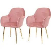 Mendler Set van 2 eetkamerstoelen HWC-F18, stoel voor de keuken, retro design fluweel, oudroze, gouden poten