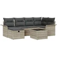 vidaXL Tuinbank Set 7 st Lichtgrijs poly rattan