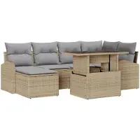 vidaXL Tuinbank Set 7 st Beige en Lichtgrijs poly rattan