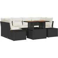 vidaXL Tuinbank Set 7 st Zwart Poly rattan