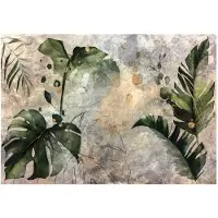 WALLARENA - Fotobehang - 250x175 cm - Fototapete met monstera bladeren in betonlook voor slaapkamer en woonkamer