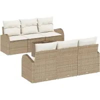 vidaXL Tuinbank Set 7 st 6-zits Beige en Crème poly rattan