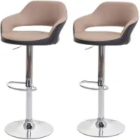 Mendler Set van 2 barkrukken, model HWC-F16. Barkrukken, toonbankkrukken, draaibare krukken, met rugleuning, kunstleer, taupe-zwart