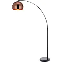 Teamson Home Arquer Booglamp - Roos Goud Afwerking Lampenkap - Zwart Marmer Baseren - 170 cm hoog