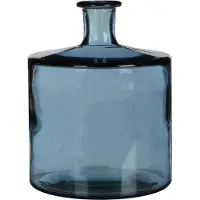 Mica Decorations Guan Fles Vaas - H26 x Ø21 cm - Gerecycled Glas - Blauw