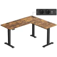 Helloshop26 Hoogte verstelbaar elektrisch bureau hoektafel 140 x 160 cm met multi-stopcontact en geheugenfunctie