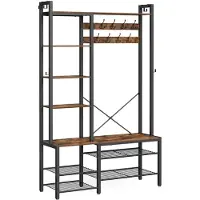 Helloshop26 Jassenrek - - 40x120x190 cm - 5 planken - 9 haken - Ingebouwde bank