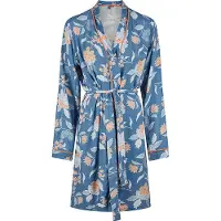Louise Dames kimono ochtendjas bamboe viscose blauw/oranje gebloemd