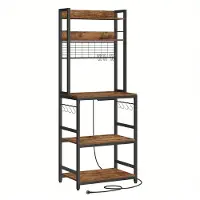 Vasagle Keukenplank met stopcontacten en roosterplaat, Vintagebruin + zwart / 40 x 60 x 170 cm